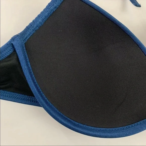 Victorias Secret Bikini Top 34B The Tease Halter Solid Blue Underwire 7DM - Picture 4 of 9